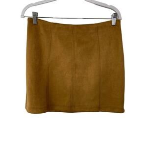 Shinestar Faux Suede Mini Skirt Stretch Brown Womens L Office Siren‎ Sexy Date